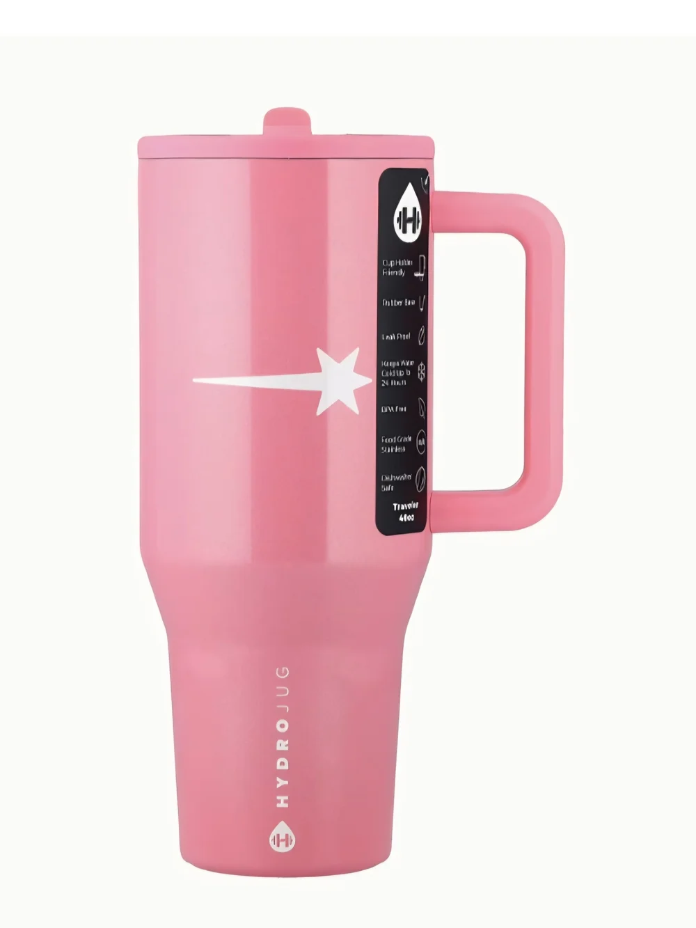 HydroJug Pink Insulated Travel Tumbler with Handle and Star Accent